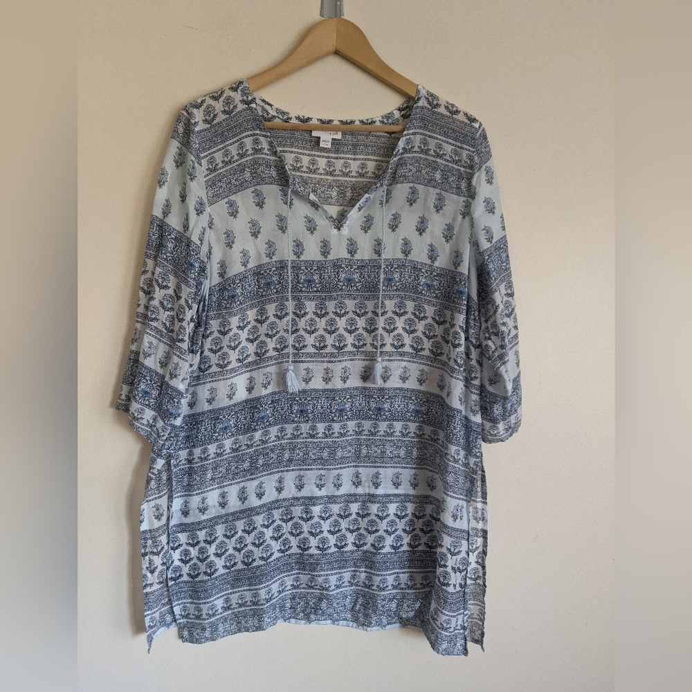 J.Jill Women's Navy Blue Paisley Floral Boho Roma Woodstock Tunic | Size LP